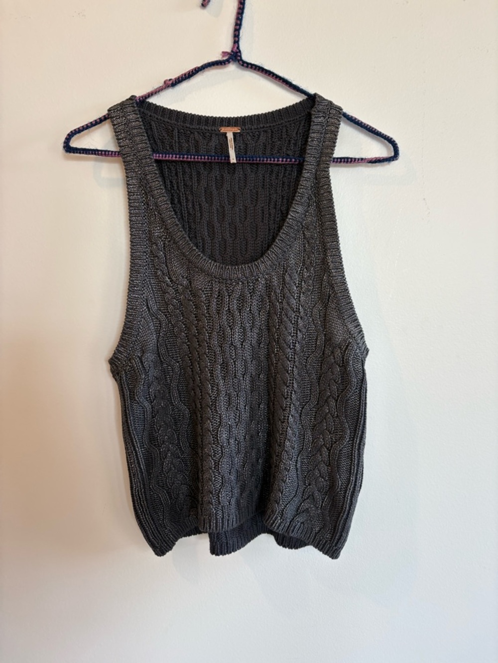 Free People Charcoal Cable Knit Scoop Tank